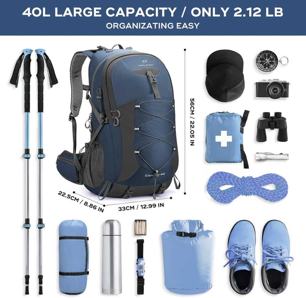 Maelstrom Hiking Backpack, Camping Backpack, 40L Waterproof Backpack with Rain Cover, Lightweight Travel Backpack,