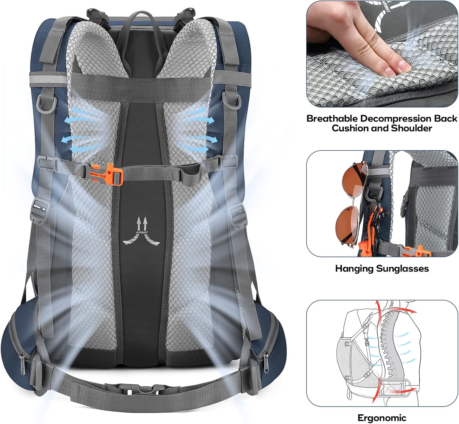 Maelstrom Hiking Backpack, Camping Backpack, 40L Waterproof Backpack with Rain Cover, Lightweight Travel Backpack,