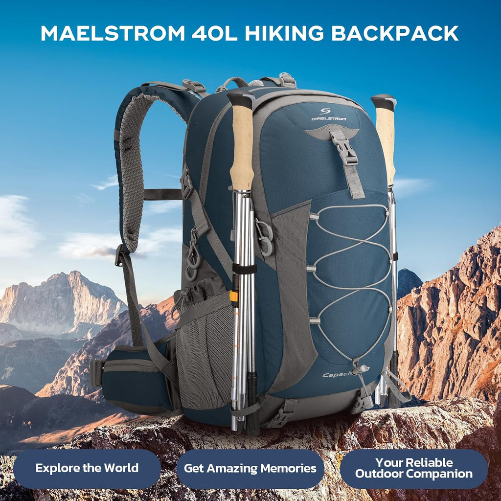 Maelstrom Hiking Backpack, Camping Backpack, 40L Waterproof Backpack with Rain Cover, Lightweight Travel Backpack,