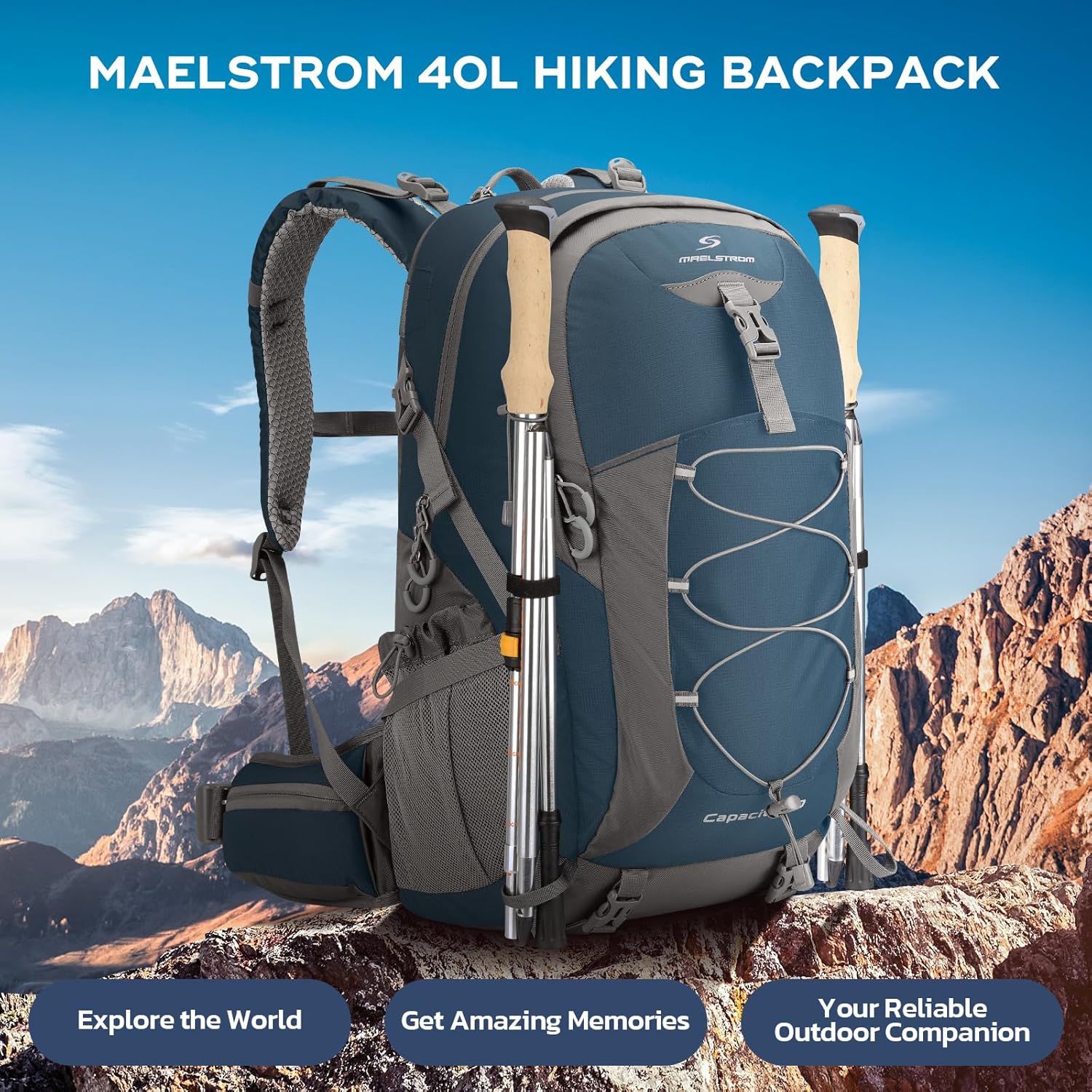Maelstrom Hiking Backpack, Camping Backpack, 40L Waterproof Backpack with Rain Cover, Lightweight Travel Backpack,